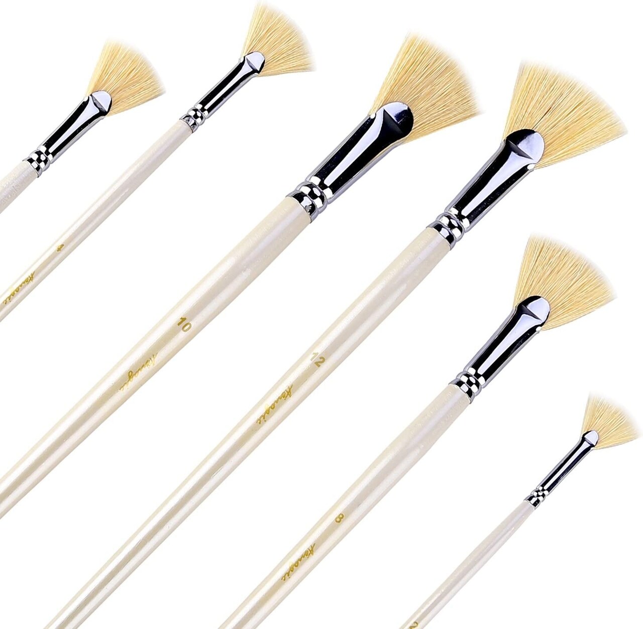 Amagic Fan Brush Set - Hog Bristle Natural Hair - Artist Soft Anti-Shedding Paint  Brushes for Acrylic Watercolor Oil Painting, Long Wood Handle with Case,  Set of 6